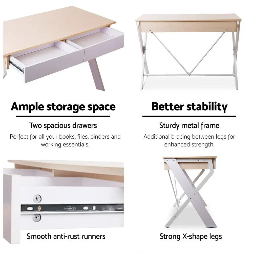 Artiss Computer Desk Drawer Oak 100CM - Furniture > Office