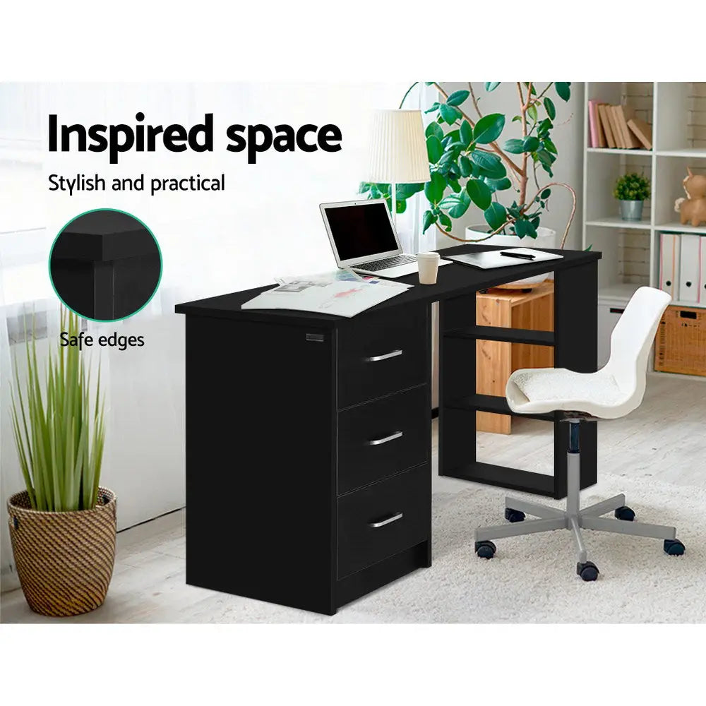 Artiss Computer Desk Drawer Shelf Black 120CM - Furniture > Office