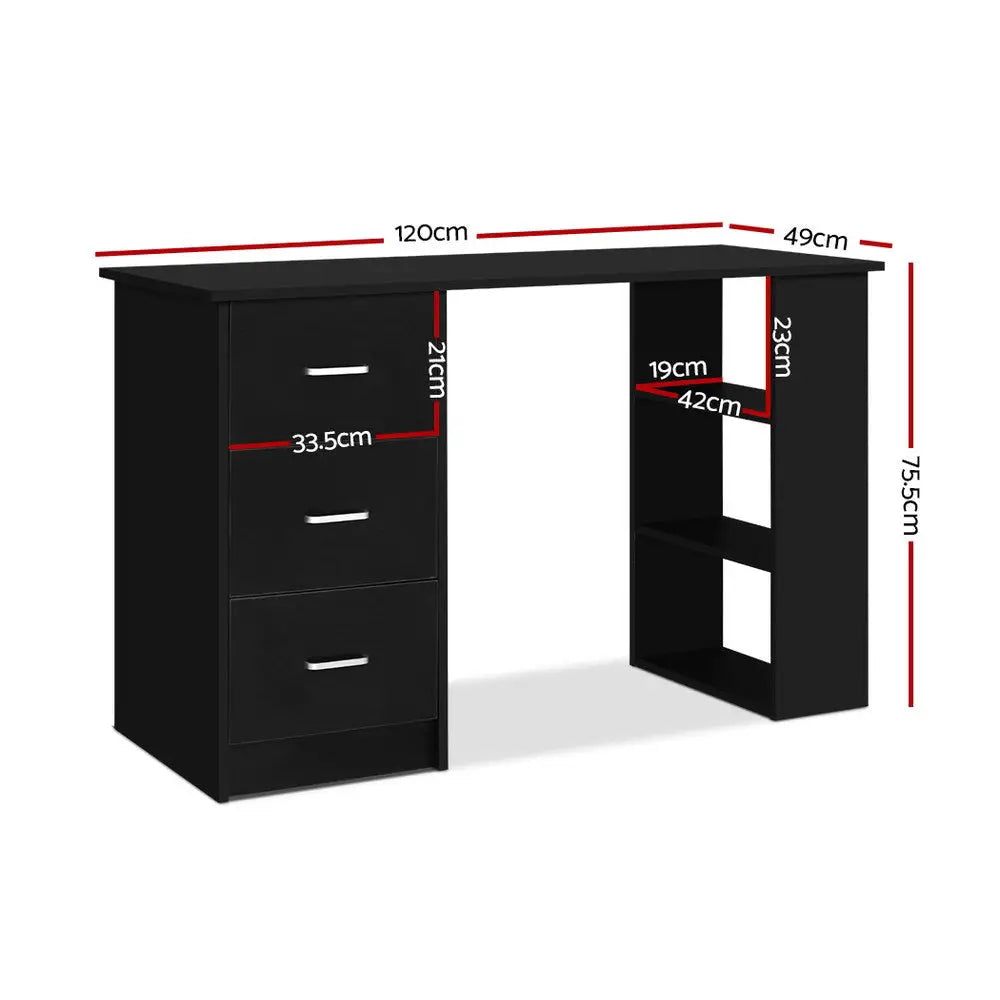 Artiss Computer Desk Drawer Shelf Black 120CM - Furniture > Office