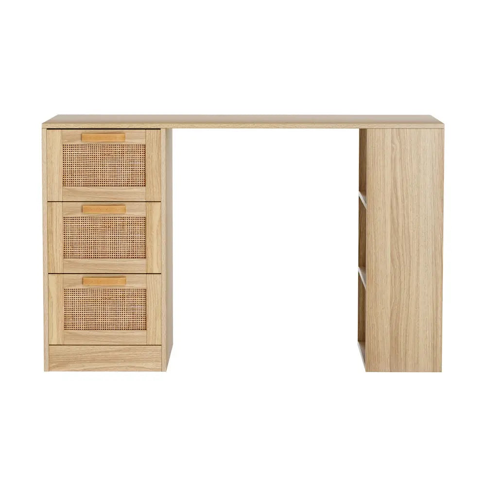 Artiss Computer Desk Drawer Shelf Home Office Study Table Rattan Oak 120CM - Furniture > Office > Desks