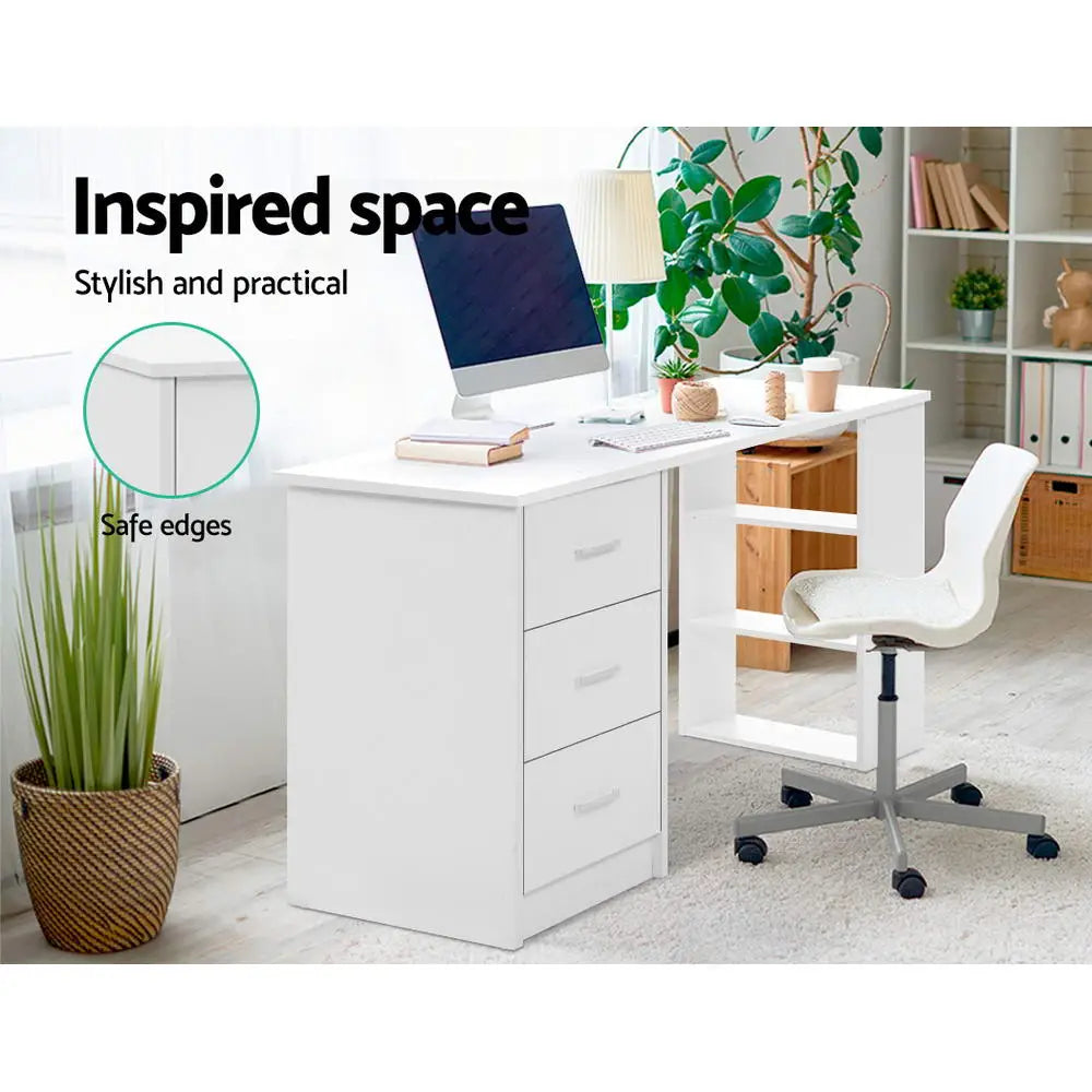 Artiss Computer Desk Drawer Shelf White 120CM - Furniture > Office