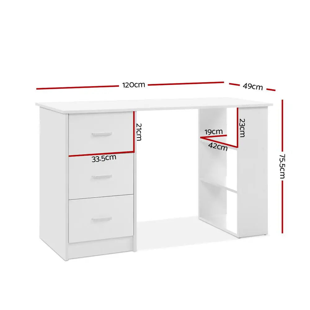 Artiss Computer Desk Drawer Shelf White 120CM - Furniture > Office