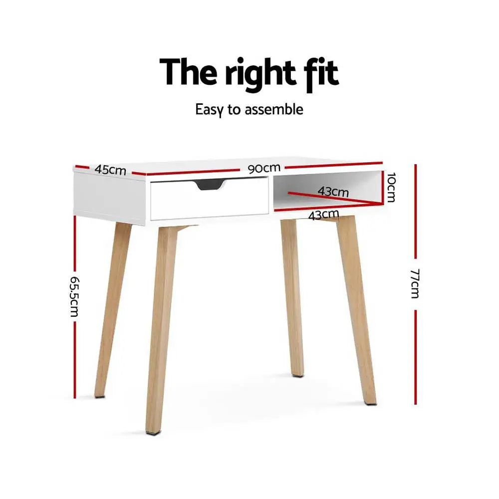 Artiss Computer Desk Drawer Shelf White 90CM - Furniture > Office