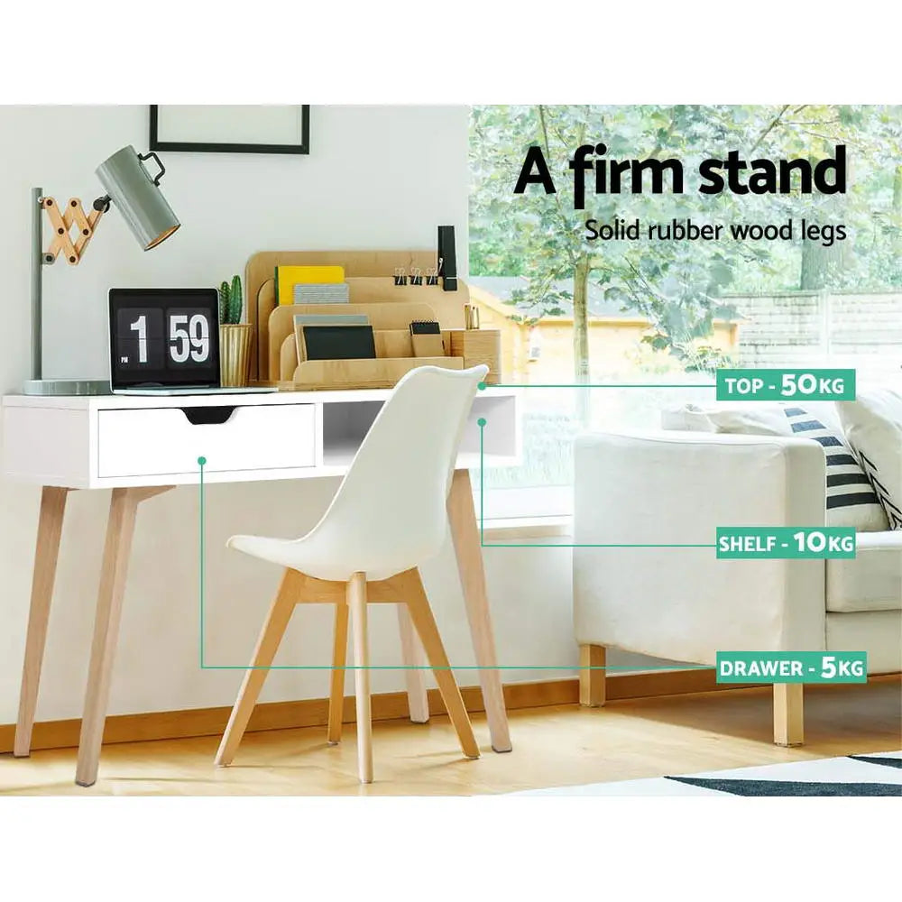 Artiss Computer Desk Drawer Shelf White 90CM - Furniture > Office
