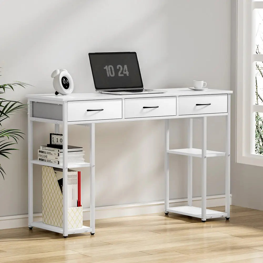 Artiss Computer Desk Drawer Shelves Study Table 120CM White - Furniture > Office
