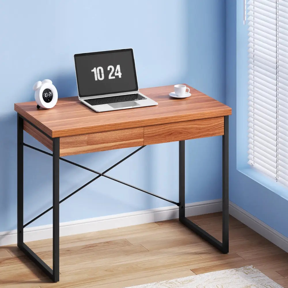 Artiss Computer Desk Drawer Storage Walnut 100CM - Furniture > Office > Desks