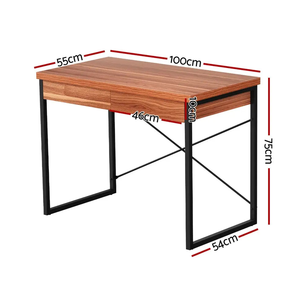 Artiss Computer Desk Drawer Storage Walnut 100CM - Furniture > Office > Desks
