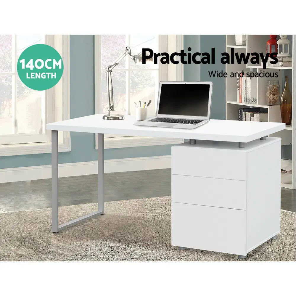 Artiss Computer Desk Drawer White 140CM - Furniture > Office