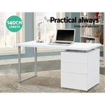 Artiss Computer Desk Drawer White 140CM - Furniture > Office