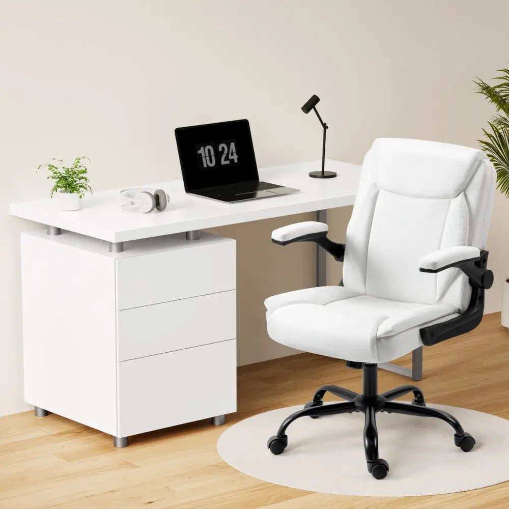 Artiss Computer Desk Executive Office Chairs Sets White - Furniture > Office > Office & Desk Chairs