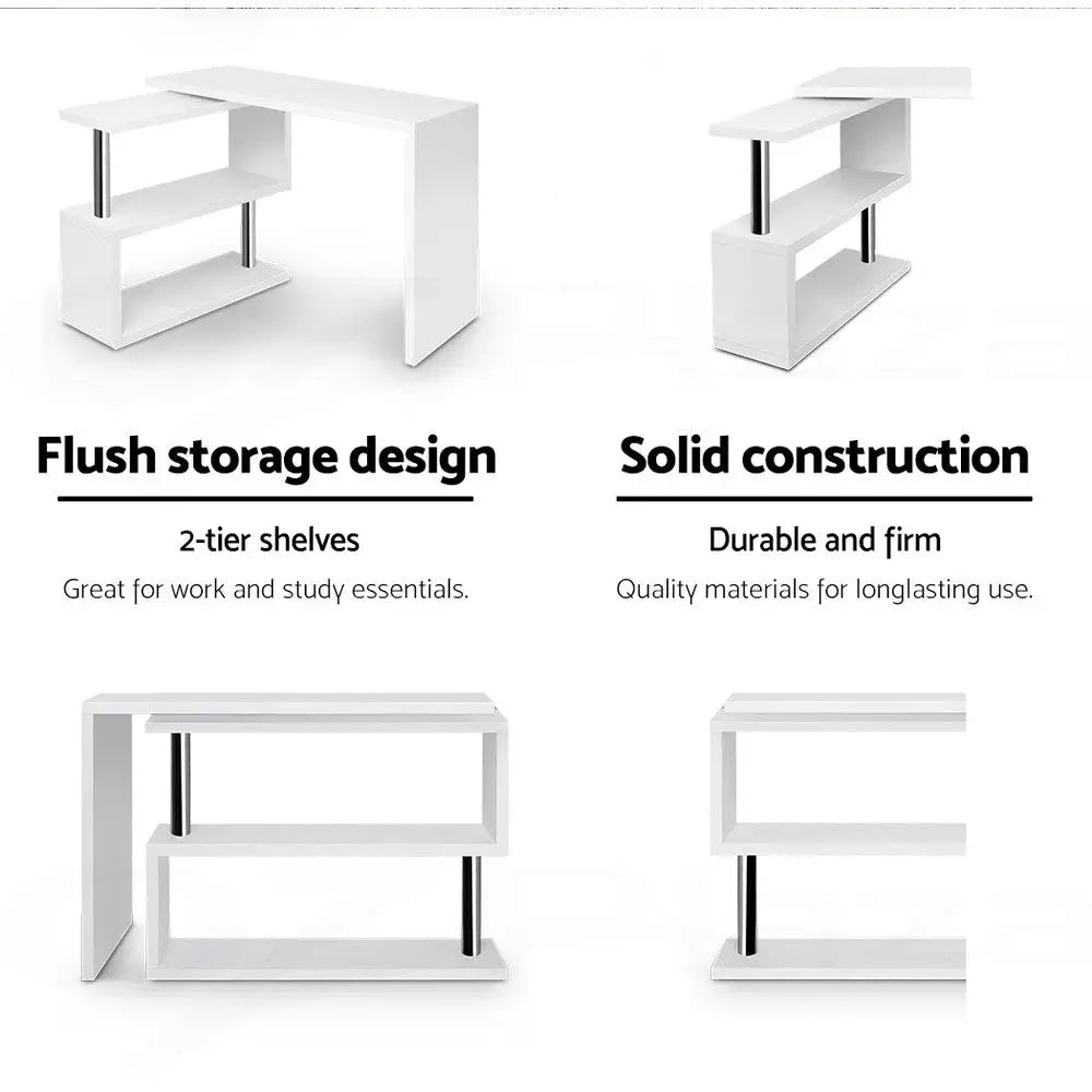 Artiss Computer Desk L-Shape Bookshelf White - Furniture > Office