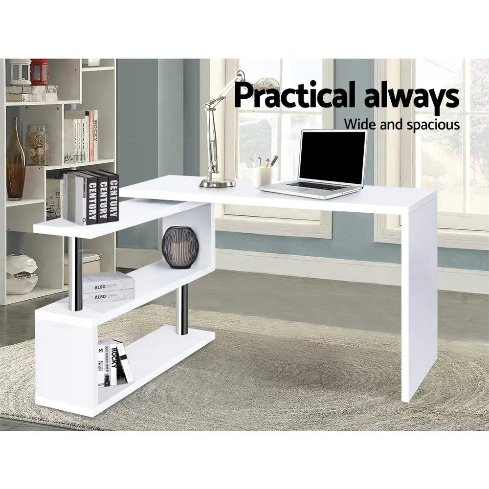 Artiss Computer Desk L-Shape Bookshelf White - Furniture > Office