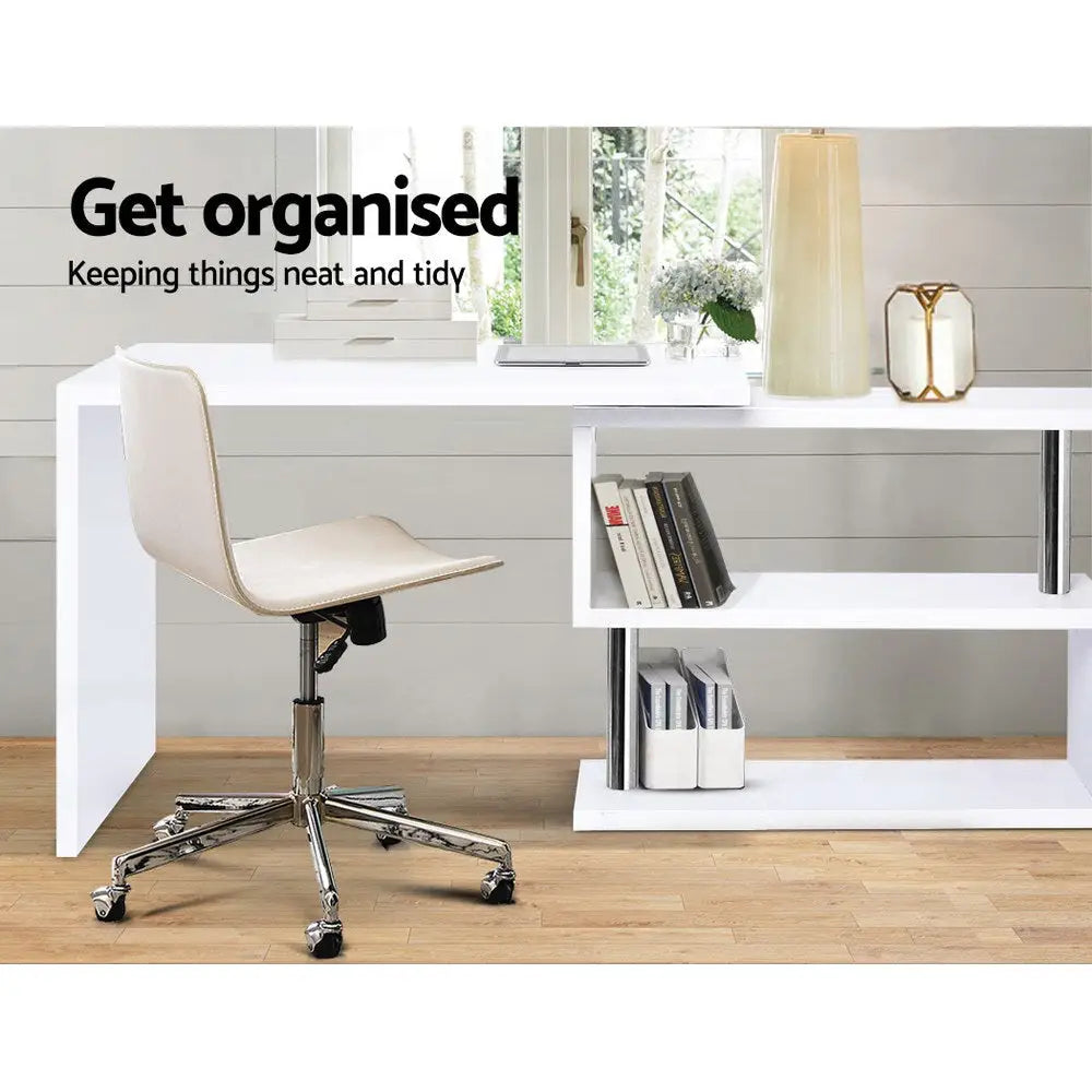 Artiss Computer Desk L-Shape Bookshelf White - Furniture > Office