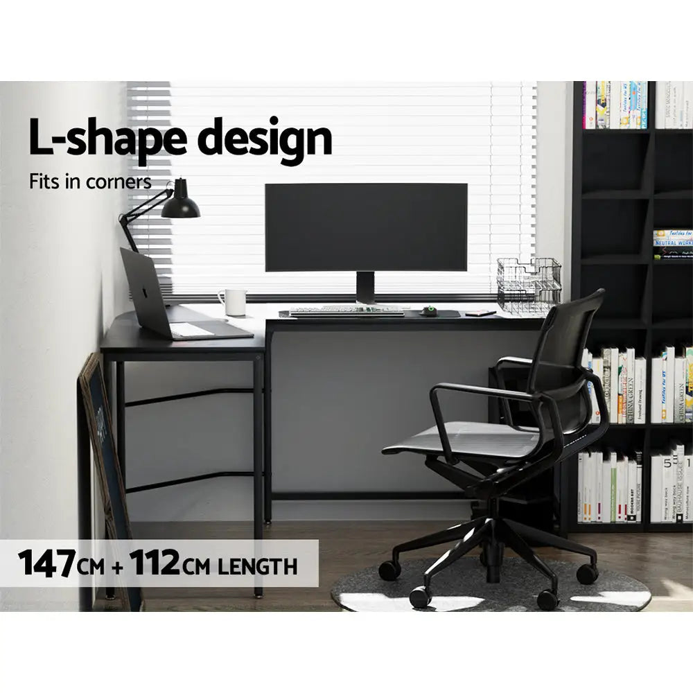 Artiss Computer Desk L-Shape CPU Stand Black 147CM - Furniture > Office