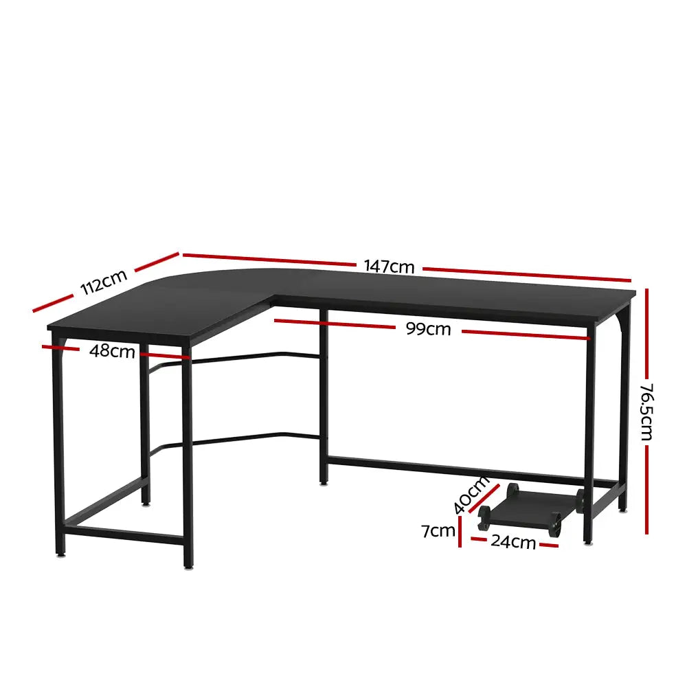 Artiss Computer Desk L-Shape CPU Stand Black 147CM - Furniture > Office