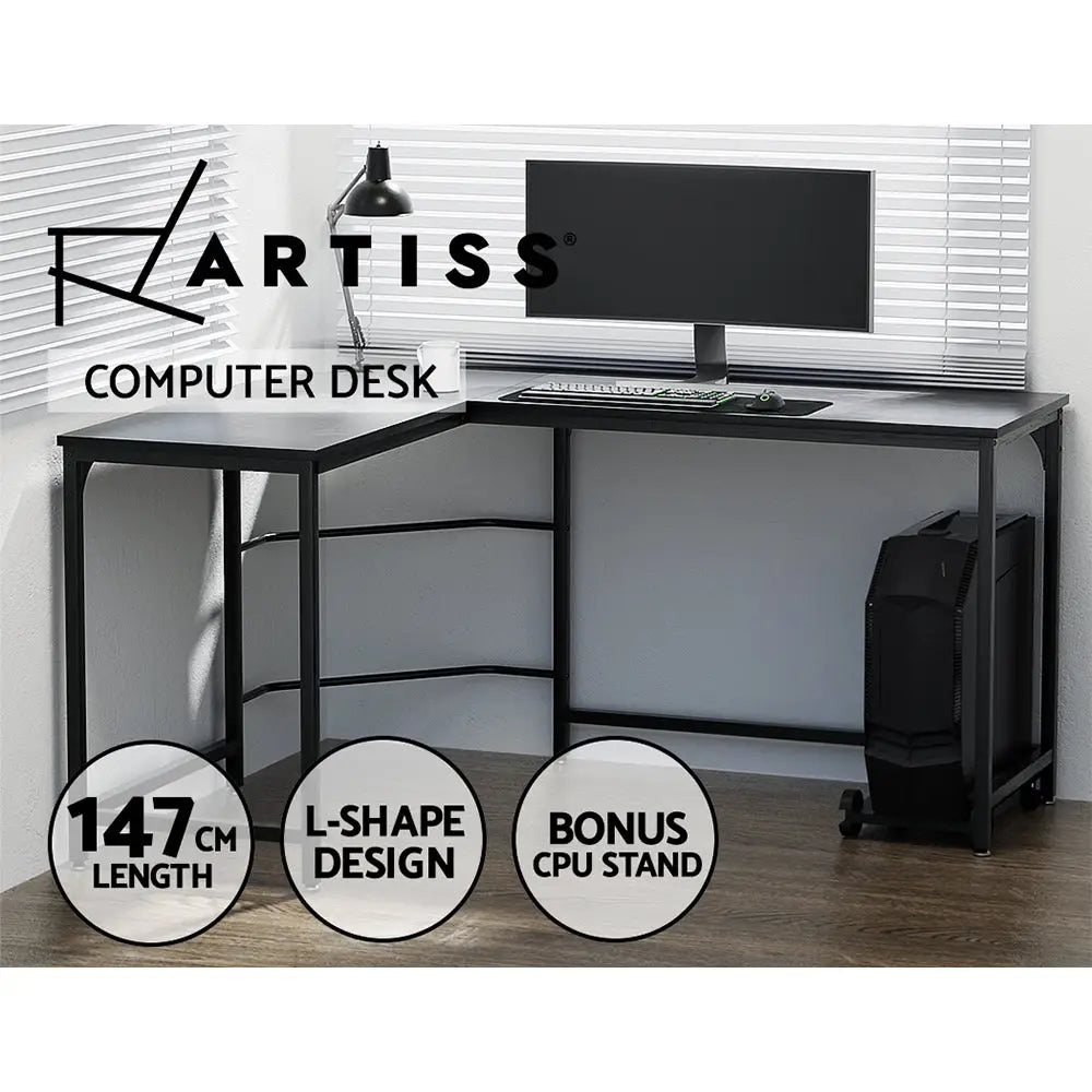Artiss Computer Desk L-Shape CPU Stand Black 147CM - Furniture > Office