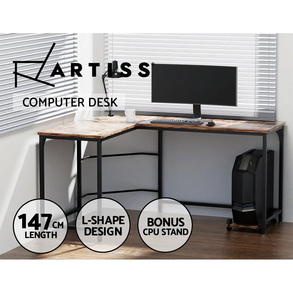 Artiss Computer Desk L-Shape CPU Stand Brown 147CM - Furniture > Office