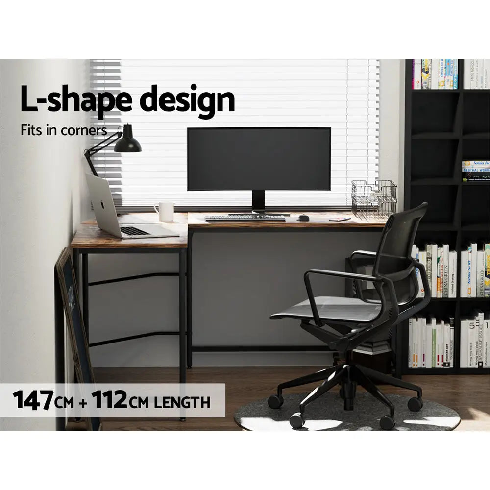 Artiss Computer Desk L-Shape CPU Stand Brown 147CM - Furniture > Office