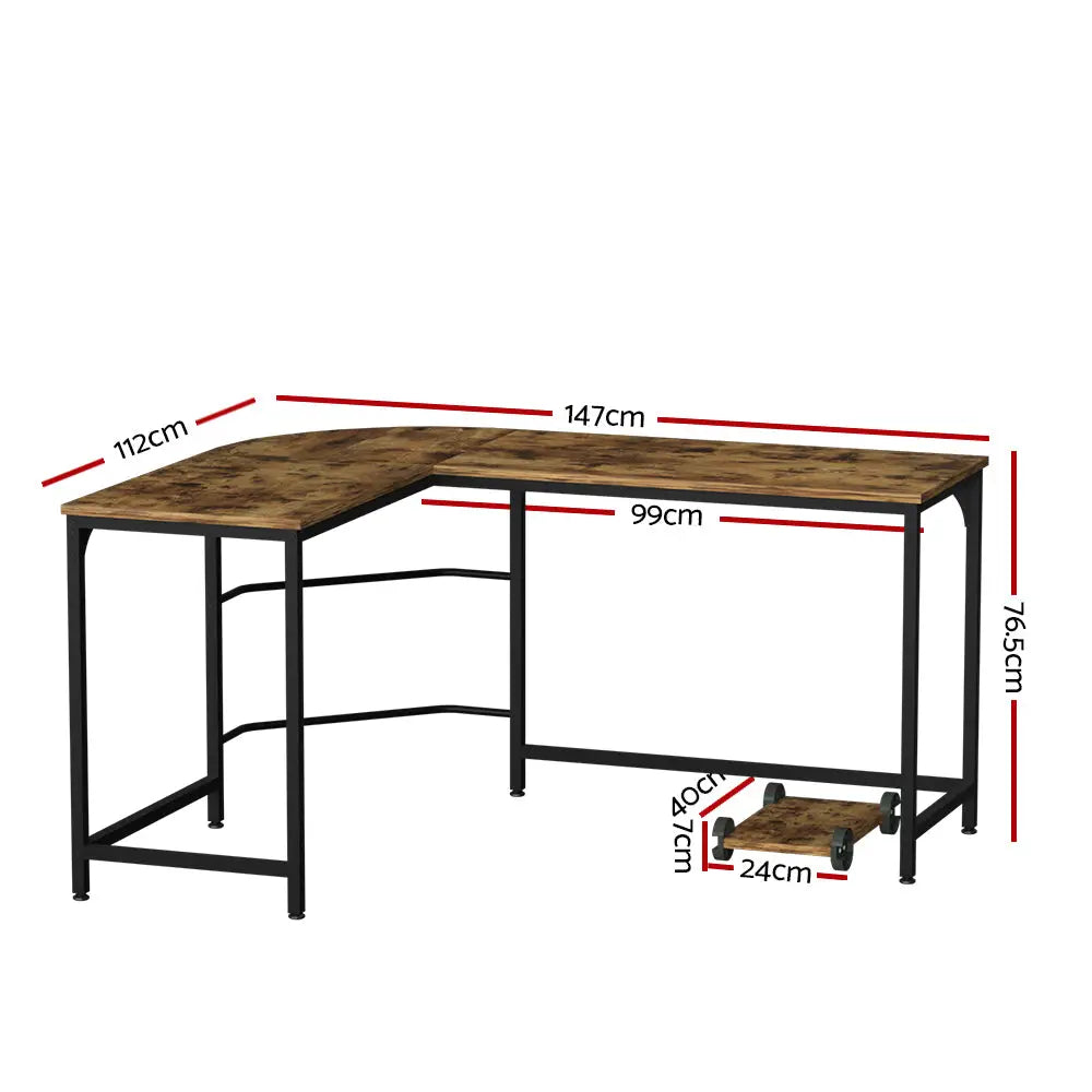 Artiss Computer Desk L-Shape CPU Stand Brown 147CM - Furniture > Office
