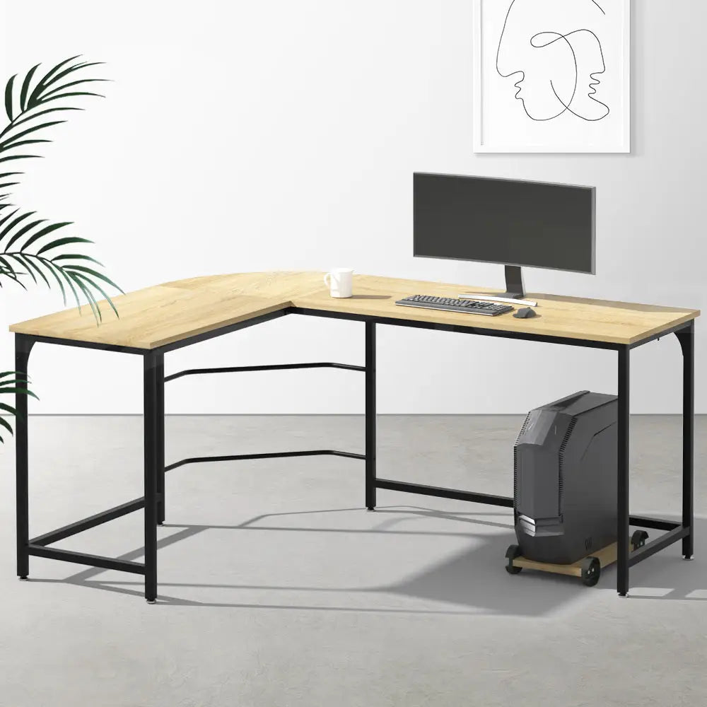 Artiss Computer Desk L-Shape CPU Stand Oak 147CM - Furniture > Office