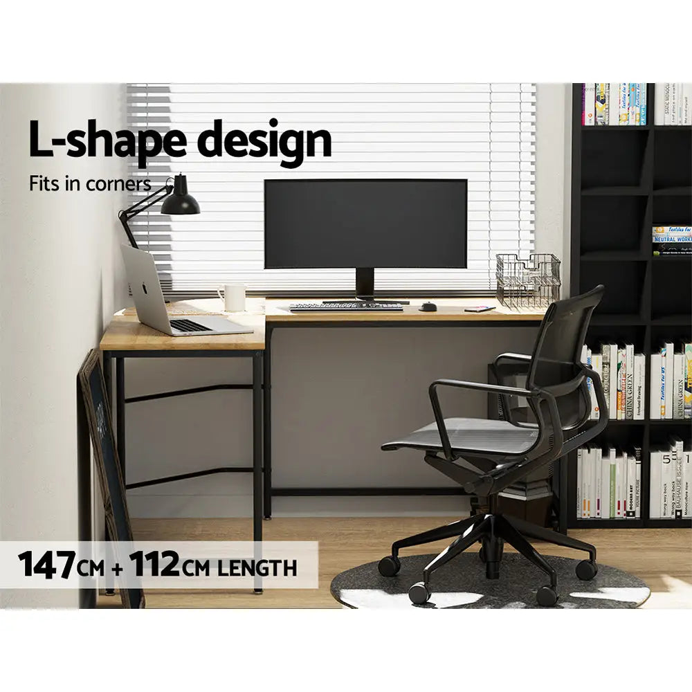 Artiss Computer Desk L-Shape CPU Stand Oak 147CM - Furniture > Office
