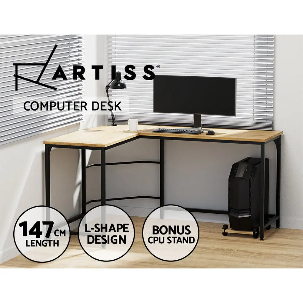 Artiss Computer Desk L-Shape CPU Stand Oak 147CM - Furniture > Office