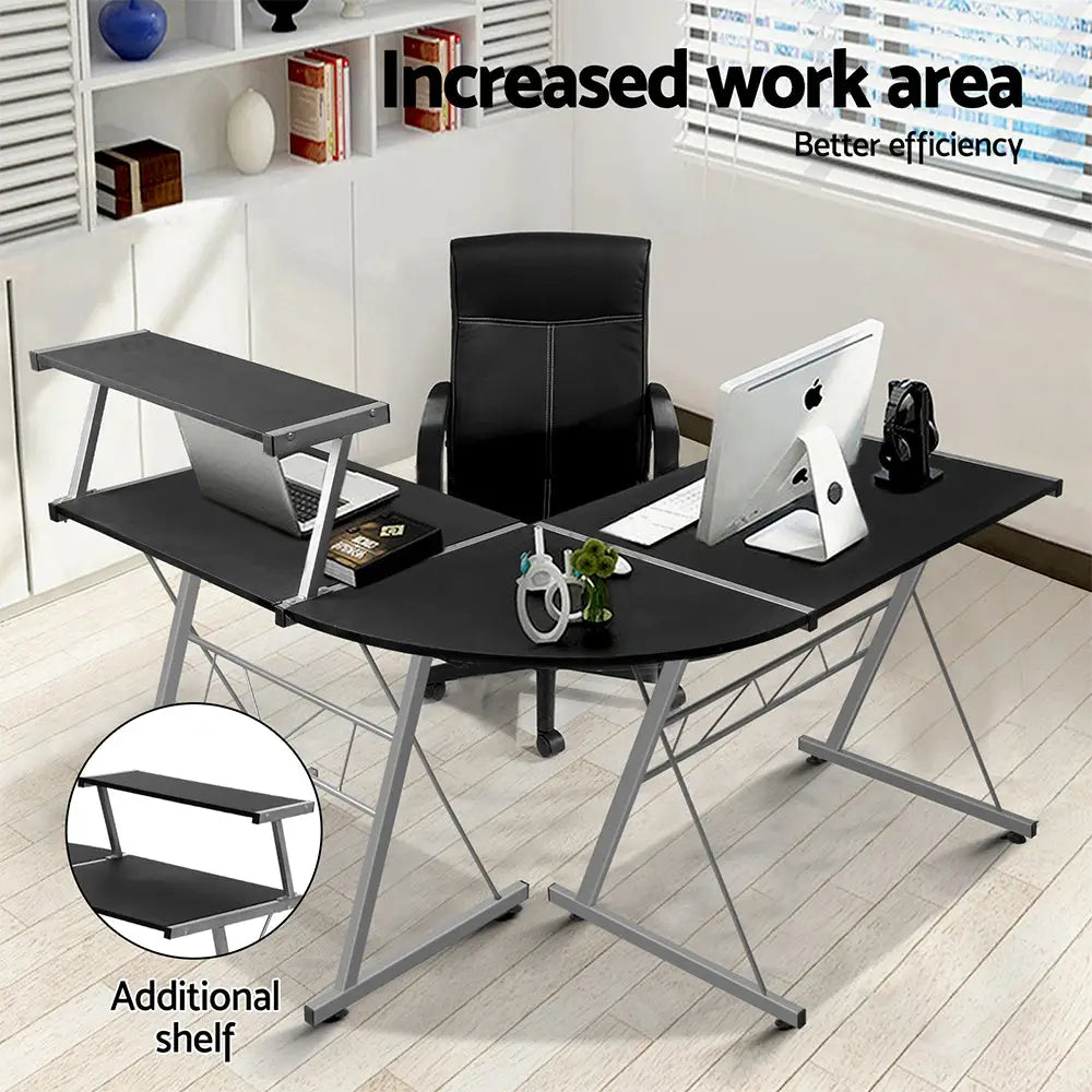 Artiss Computer Desk L-Shape Keyboard Tray Shelf Black - Furniture > Office
