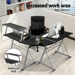 Artiss Computer Desk L-Shape Keyboard Tray Shelf Black - Furniture > Office