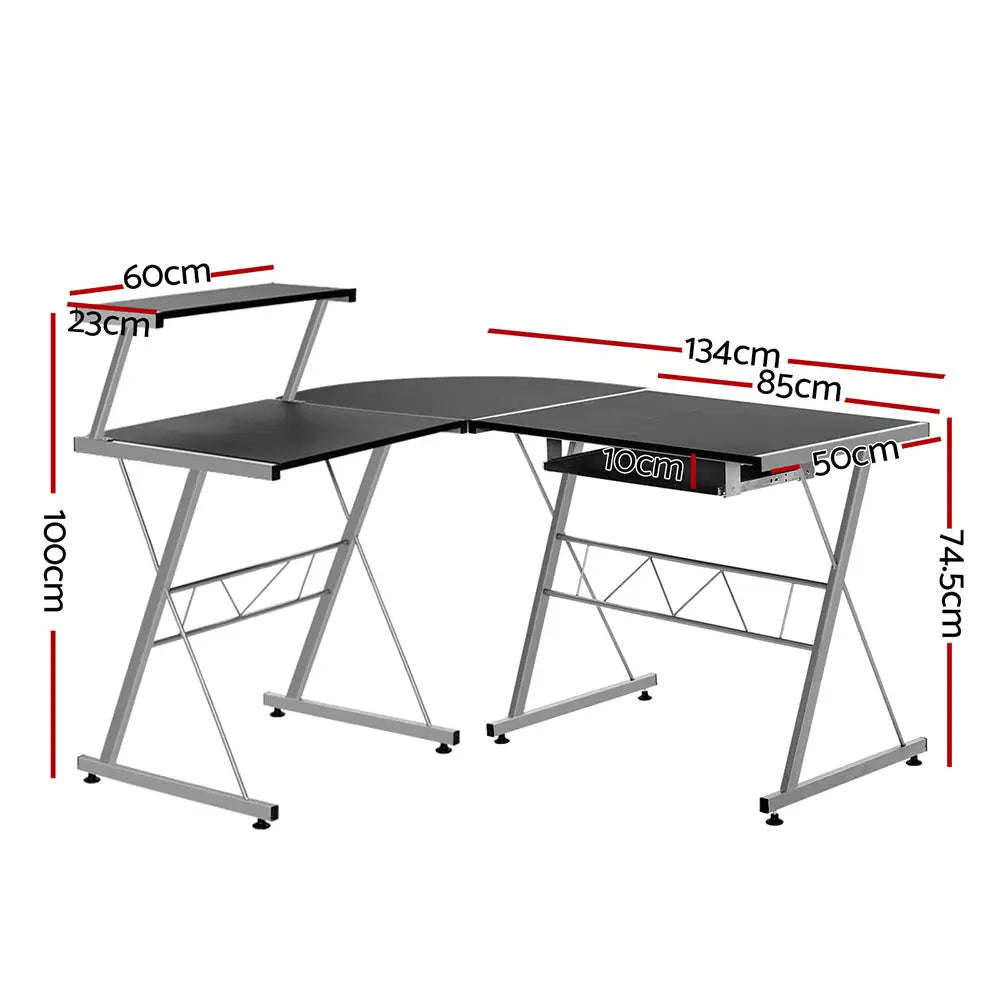 Artiss Computer Desk L-Shape Keyboard Tray Shelf Black - Furniture > Office