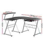 Artiss Computer Desk L-Shape Keyboard Tray Shelf Black - Furniture > Office