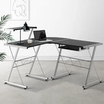 Artiss Computer Desk L-Shape Keyboard Tray Shelf Black - Furniture > Office