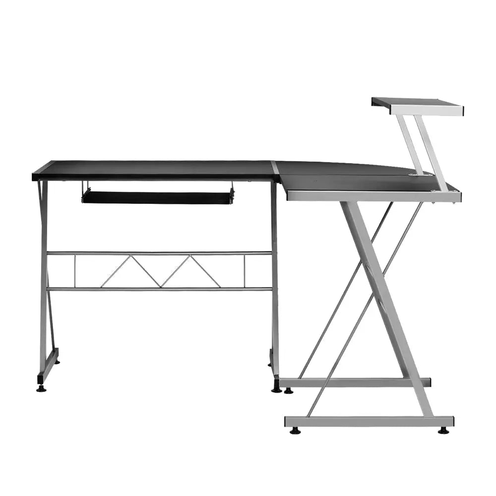 Artiss Computer Desk L-Shape Keyboard Tray Shelf Black - Furniture > Office