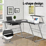 Artiss Computer Desk L-Shape Keyboard Tray Shelf Black - Furniture > Office