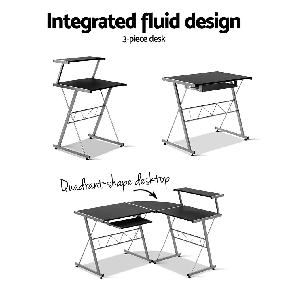 Artiss Computer Desk L-Shape Keyboard Tray Shelf Black - Furniture > Office