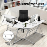 Artiss Computer Desk L-Shape Keyboard Tray Shelf White - Furniture > Office