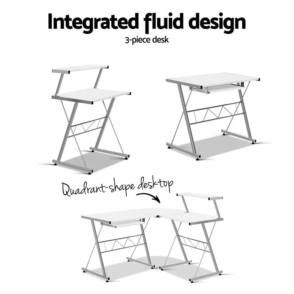 Artiss Computer Desk L-Shape Keyboard Tray Shelf White - Furniture > Office