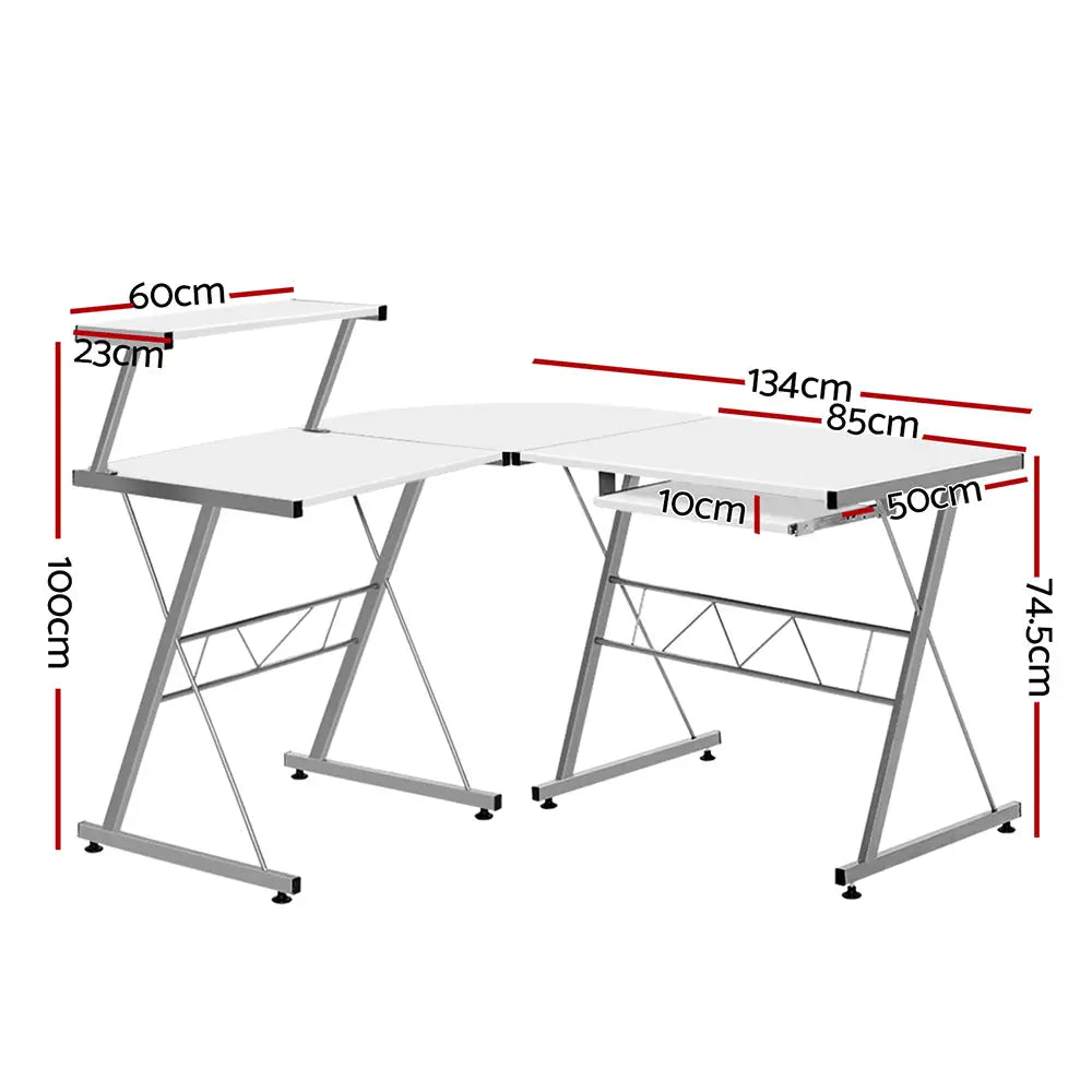 Artiss Computer Desk L-Shape Keyboard Tray Shelf White - Furniture > Office