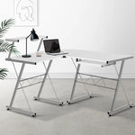 Artiss Computer Desk L-Shape Keyboard Tray Shelf White - Furniture > Office