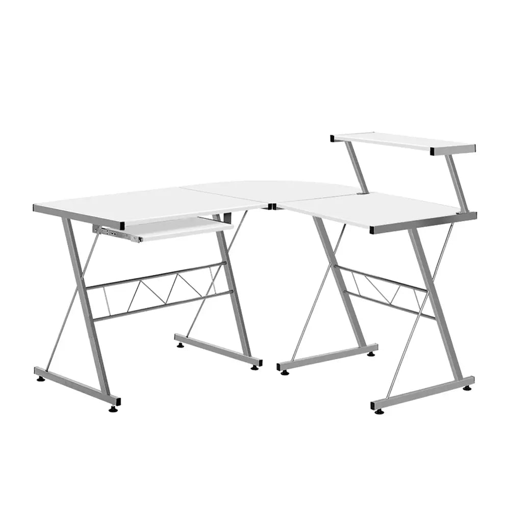 Artiss Computer Desk L-Shape Keyboard Tray Shelf White - Furniture > Office