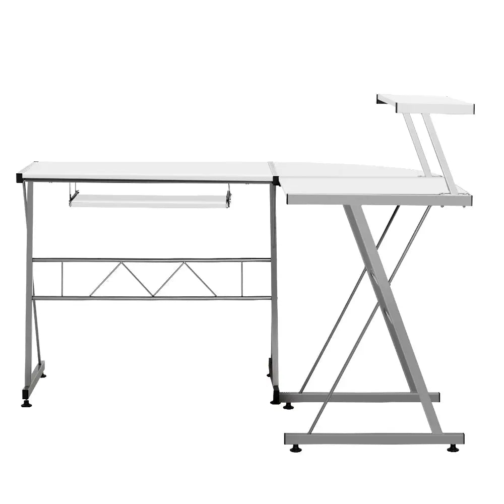 Artiss Computer Desk L-Shape Keyboard Tray Shelf White - Furniture > Office