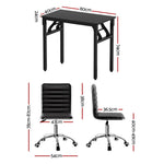 Artiss Computer Desk Office Chair PU Leather Set Foldable Home Study Table Black - Furniture > Office > Desks