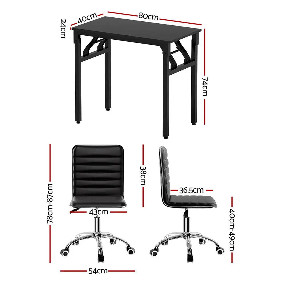 Artiss Computer Desk Office Chair PU Leather Set Foldable Home Study Table Black - Furniture > Office > Desks