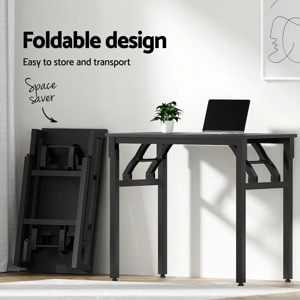 Artiss Computer Desk Office Chair PU Leather Set Foldable Home Study Table Black - Furniture > Office > Desks