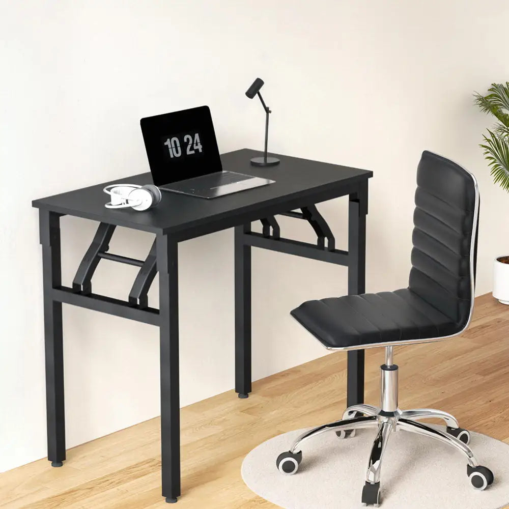 Artiss Computer Desk Office Chair PU Leather Set Foldable Home Study Table Black - Furniture > Office > Desks