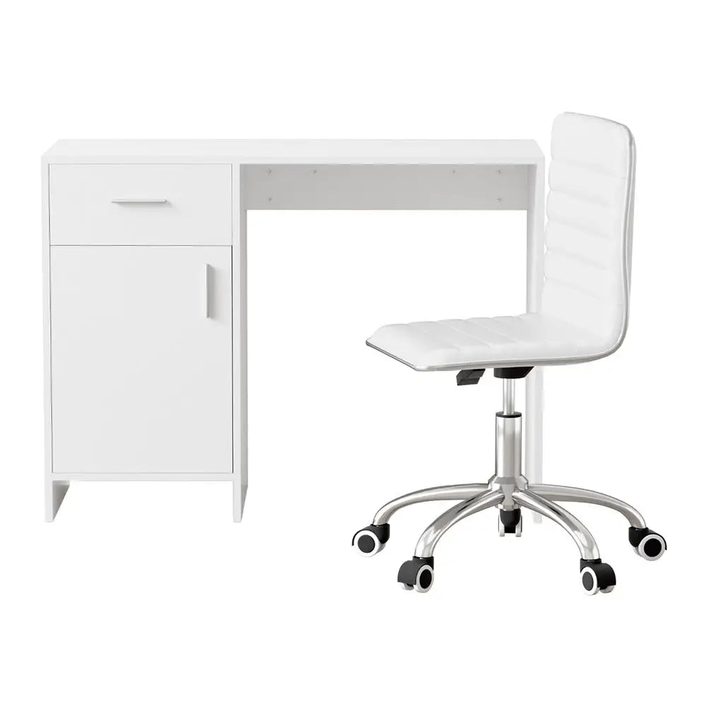 Artiss Computer Desk Office Chair Set PU Leather Home Study Table 100cm White - Furniture > Office > Desks
