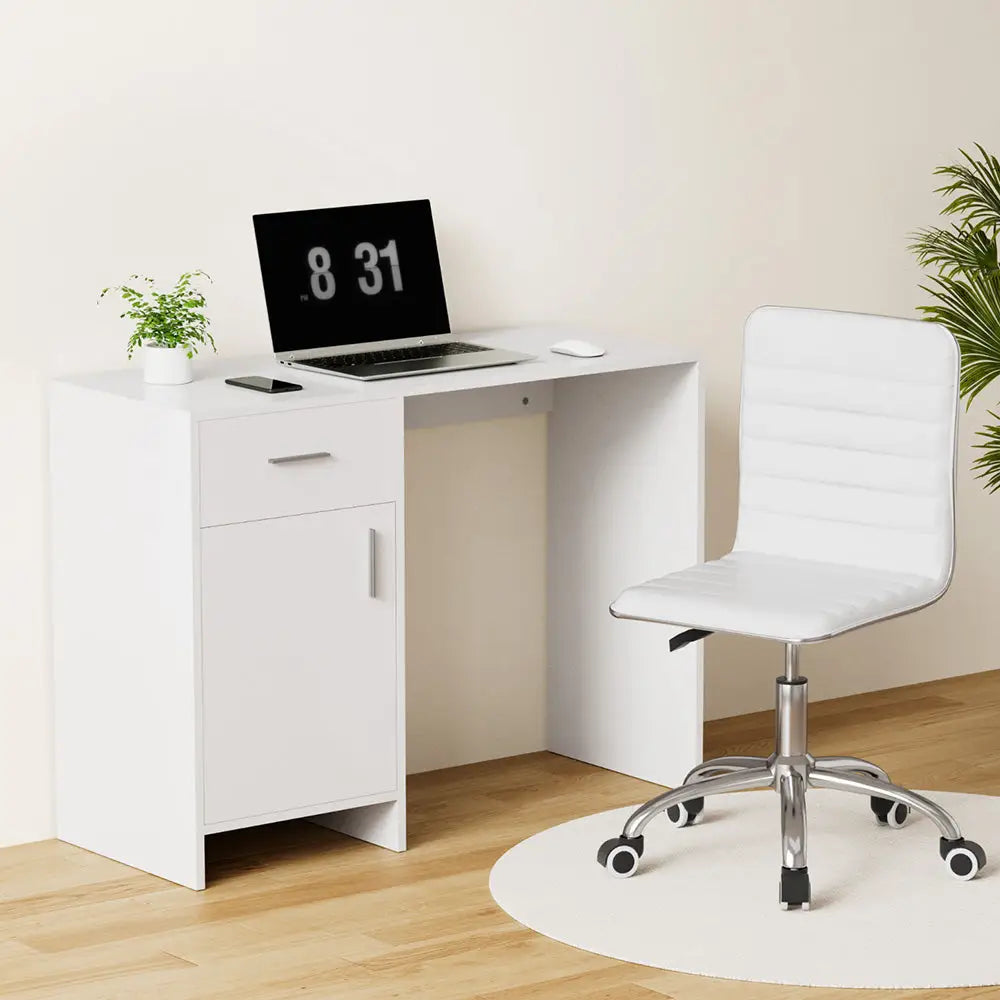 Artiss Computer Desk Office Chair Set PU Leather Home Study Table 100cm White - Furniture > Office > Desks