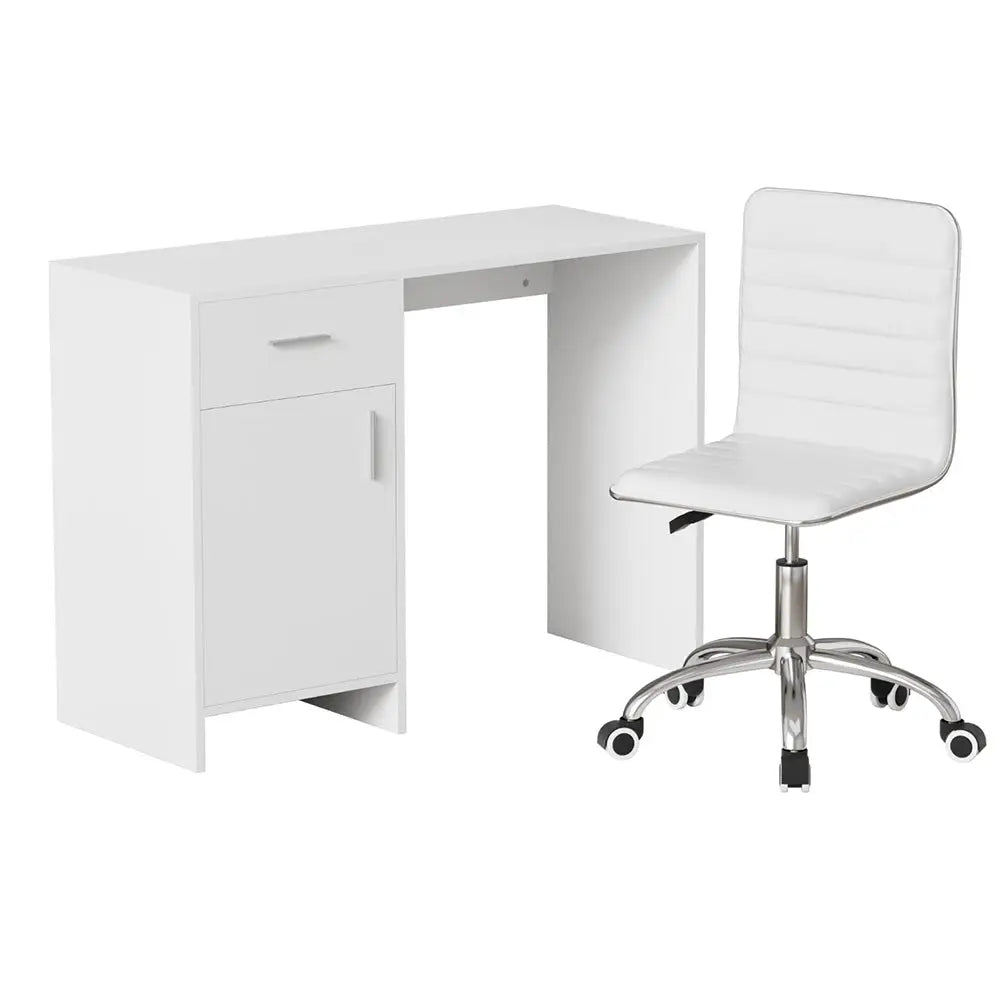 Artiss Computer Desk Office Chair Set PU Leather Home Study Table 100cm White - Furniture > Office > Desks