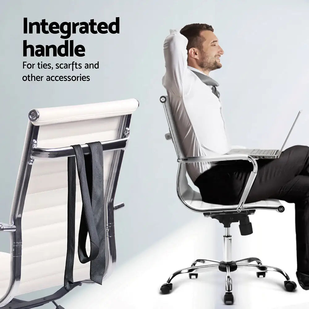 Artiss Computer Desk Office Chair Set PU Leather Wall Mount Foldable Table White - Furniture > Office > Desks