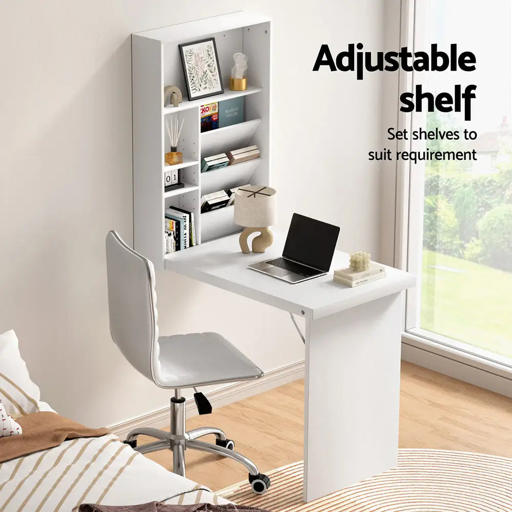 Artiss Computer Desk Office Chair Set PU Leather Wall Mount Foldable Table White - Furniture > Office > Desks
