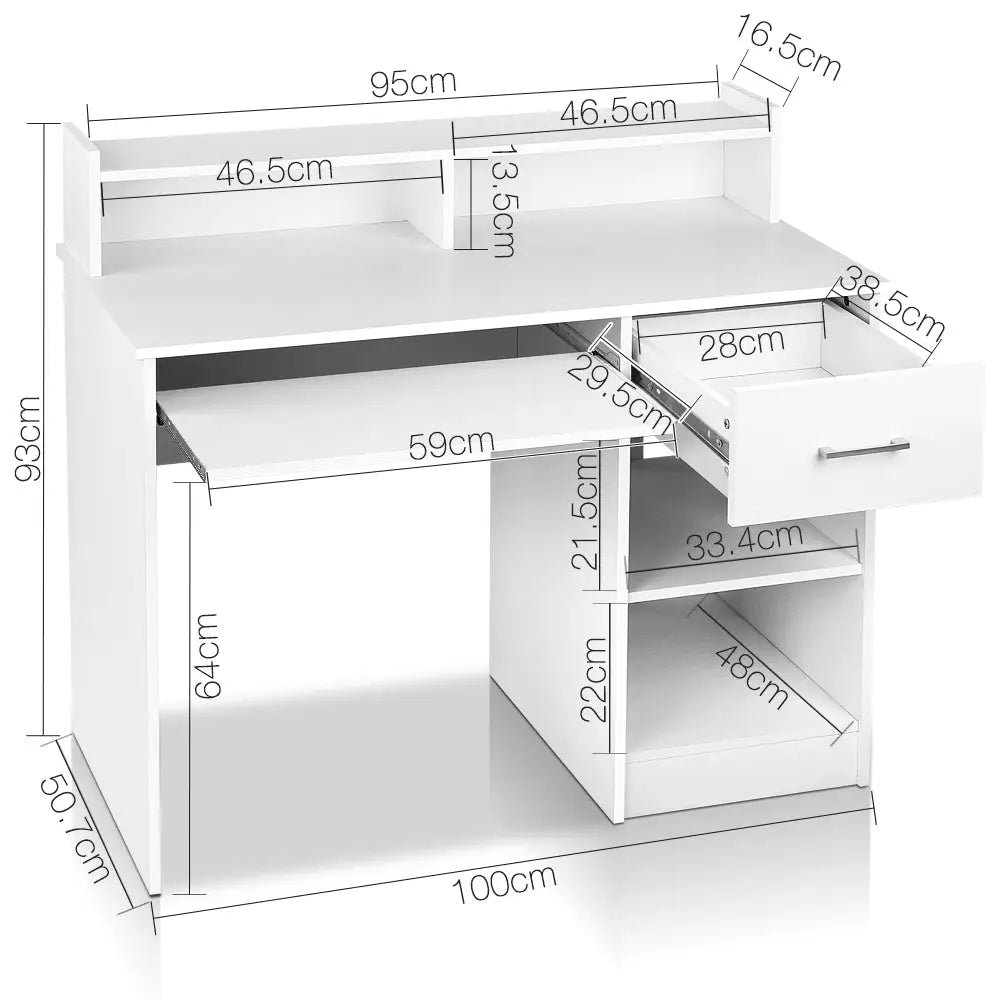 Artiss Computer Desk Shelf Drawer White 100CM - Furniture > Office